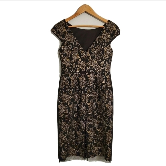 NEW Vera Wang Dress Black Metallic Gold Lace - Picture 3 of 5